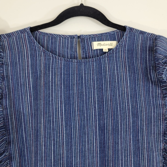 MADEWELL ruffle front Cecile rainbow stripe long sleeve dainty romantic top - Picture 3 of 11